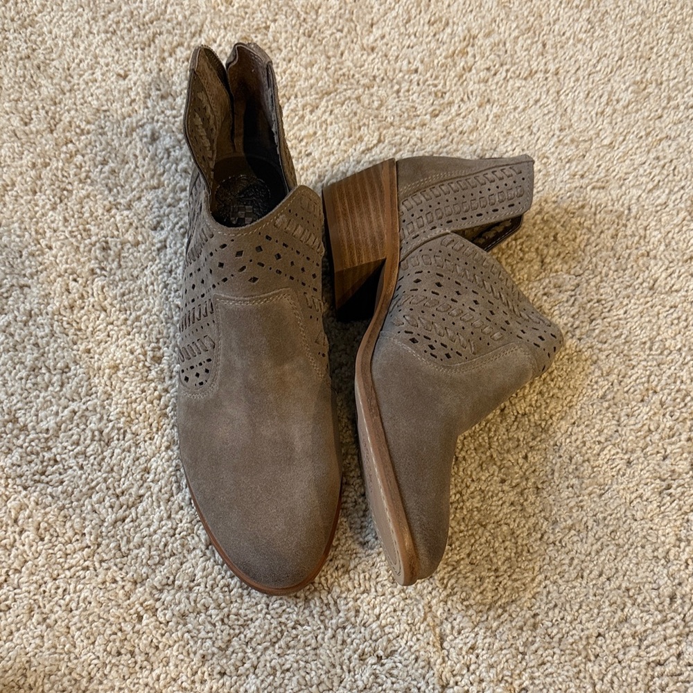 Vince Camuto Perforated Taupe Ankle Booties
